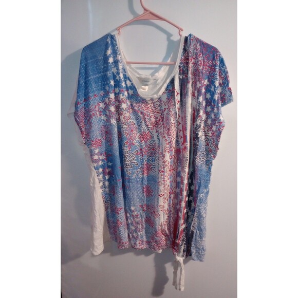 CJ Banks Multicolor Patriotic Short Sleeve Blouse Sz 3X - Picture 1 of 3